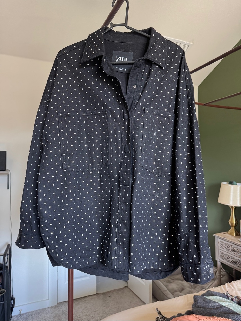 ZARA Black Button-Down Polka Dot Shirt